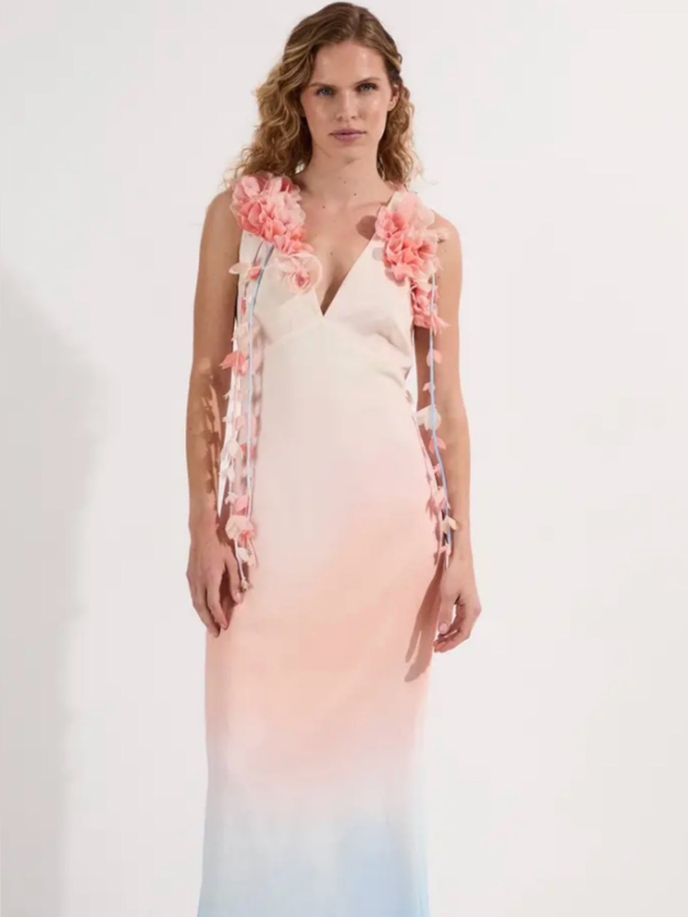 Karen Millen Ombre Pink 3-D Floral-Accent Maxi Dress UK10/US6.